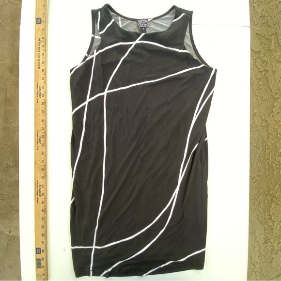 Clara Sunwoo Dress XS Black White Line Print Mini Tank Scoop Neck Pullover - Picture 4 of 8